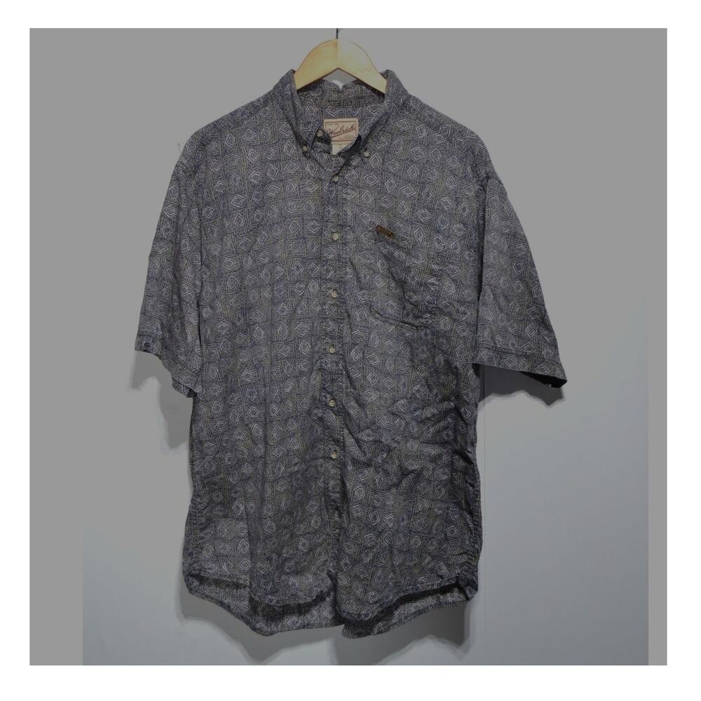 Woolrich Vintage Men's Short Sleeve Aztec Pattern Shirt XL Blue & Cream
